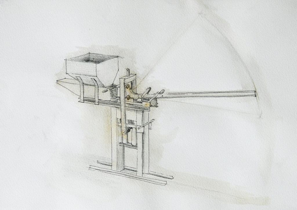 Skizze des Bauplans der Lehmpresse