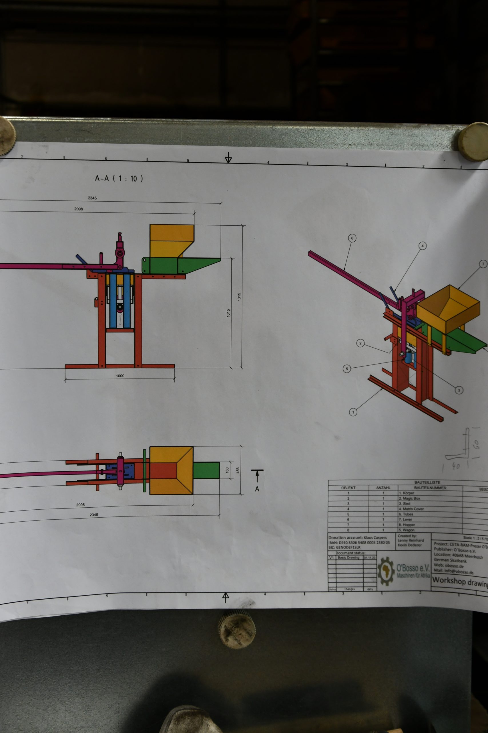 Skizze des Bauplans der Lehmpresse